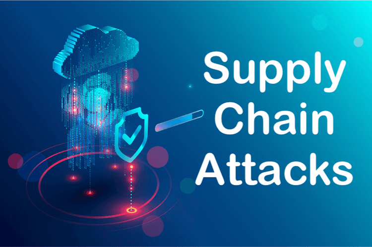 This picture shows a logo with supply chain attacks